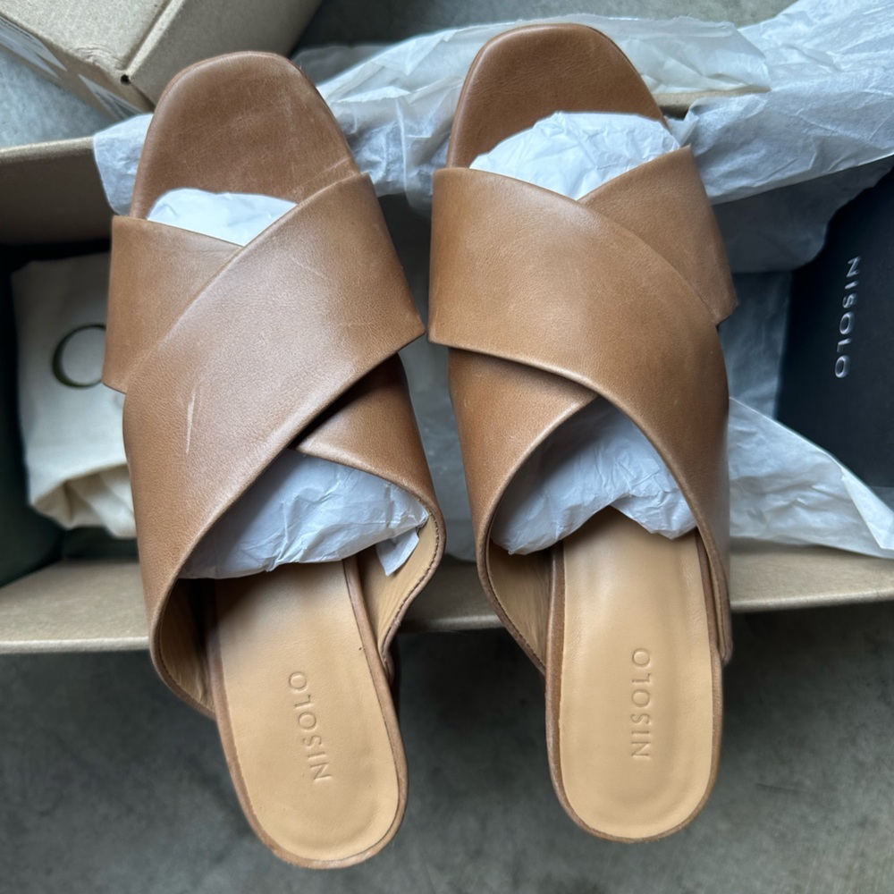 NEW IN BOX! Nisolo Tan Leather Mules - Picture 15 of 16